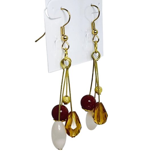 Gold Plated Pierced Dangle Earrings With Multicolored Beads (5695-1-2) - Picture 2 of 5